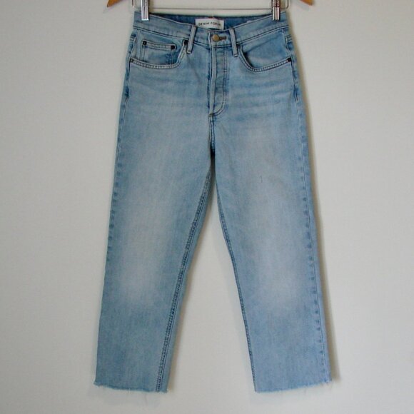 Aritzia Denim Forum Arlo High Rise Straight Jeans Raw Hem Organic Cotton Size 27 - Picture 2 of 13